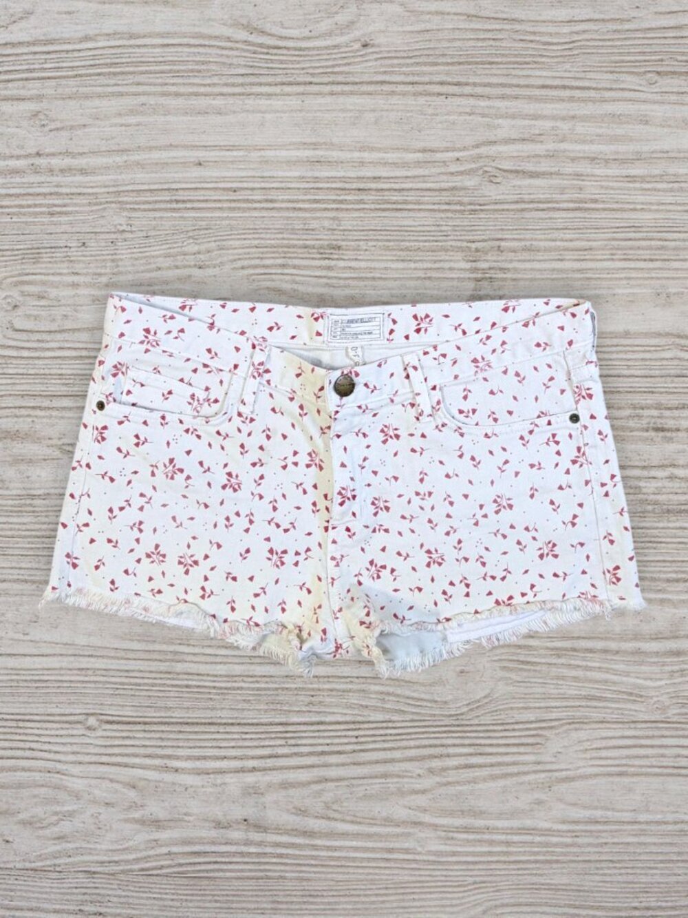 Current Elliott The Boyfriend Short White Pink Floral Print Denim Shorts Size 28